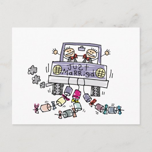 Gay Wedding Just Married Ankündigungspostkarte (Vorderseite)