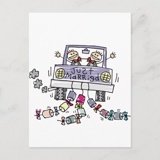 Gay Wedding Just Married Ankündigungspostkarte (Vorderseite)