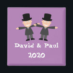 Gay Wedding Magnet<br><div class="desc">Illustration eines homosexuellen Paares mit eigenem Text. Die Hintergrundfarbe kann geändert werden.</div>