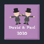 Gay Wedding Magnet<br><div class="desc">Illustration eines homosexuellen Paares mit eigenem Text. Die Hintergrundfarbe kann geändert werden.</div>