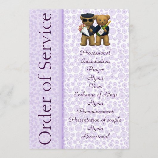 Gay Wedding Order of Service Teddy Bears Paar Programm (Rückseite)