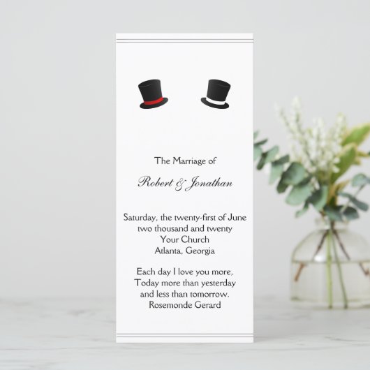 Gay Wedding Program für Top Hats und Bow Krawatte Programm (Stehend Vorderseite)