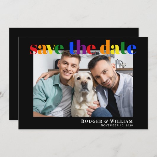 Gay Wedding Rainbow Foto Save the Date schwarz (Vorne/Hinten)