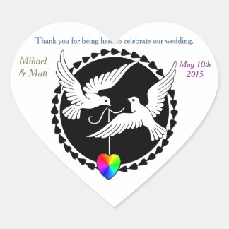 Gay Wedding Rainbow Heart Liebe Doves Heart Sticke Herz-Aufkleber