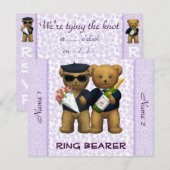 Gay Wedding - Ring Bearer - Teddy Bears lilac Einladung (Vorne/Hinten)