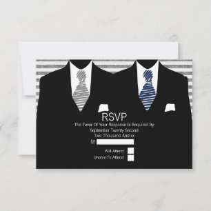 Gay Wedding RSVP Anzug Grey Navy Krawatte Karte