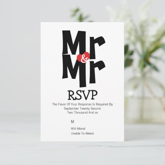 Gay Wedding RSVP Bold Mr. und Mr. Personalisiert (Stehend Vorderseite)