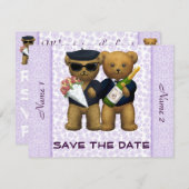 Gay Wedding - Save the Date - Teddy Bears lilac (Vorne/Hinten)