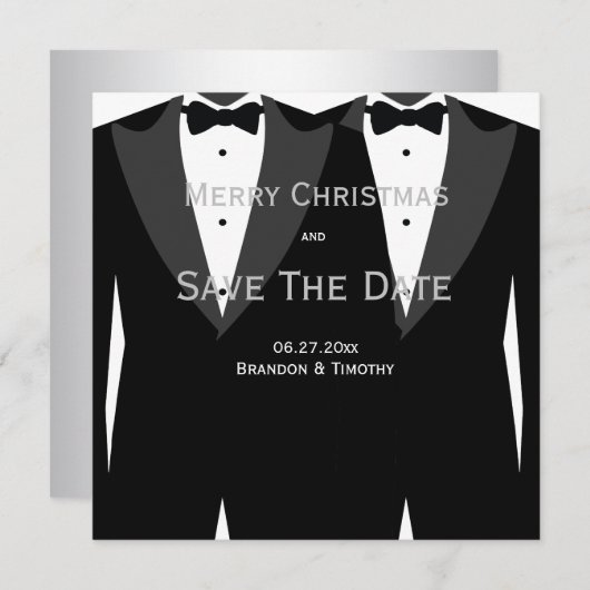 Gay Wedding Silver Save the Date Weihnachtskarten (Vorne/Hinten)