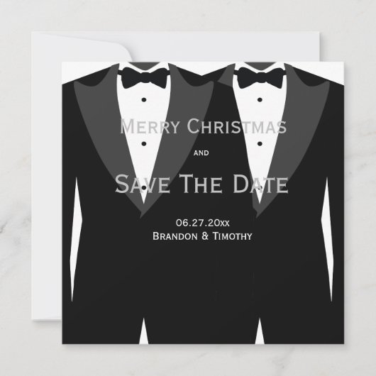 Gay Wedding Silver Save the Date Weihnachtskarten (Vorderseite)