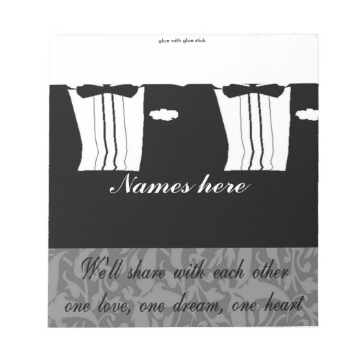 Gay Wedding Tuxedo Candy Bar Wrapper Gastgeschenk Notizblock (Vorderseite)