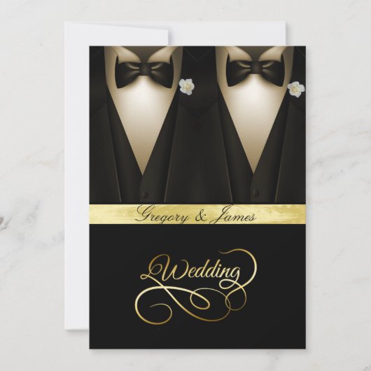 Gay Wedding Tuxedos White Roses Gold Foil Einladung (Vorderseite)