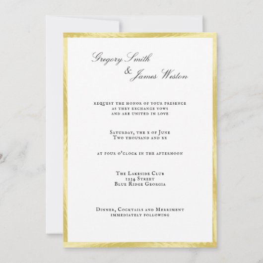 Gay Wedding Tuxedos White Roses Gold Foil Einladung (Rückseite)