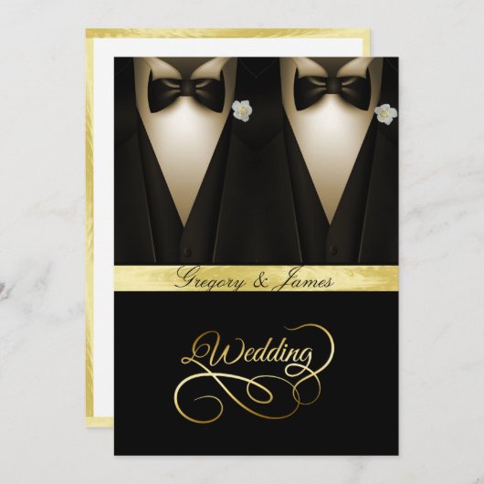 Gay Wedding Tuxedos White Roses Gold Foil Einladung (Vorne/Hinten)