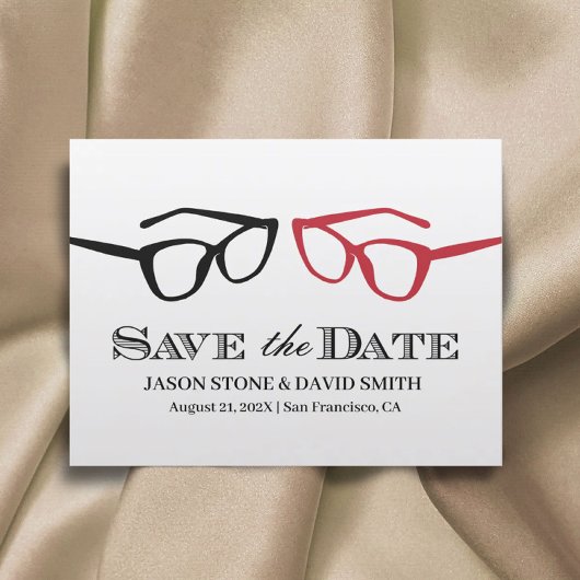 Gay Wedding Two Glasses Save the Date Minimalistis Ankündigungspostkarte