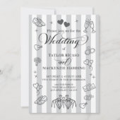 Gay Wedding Two Grooms Whimsical Doodles Einladung (Vorderseite)