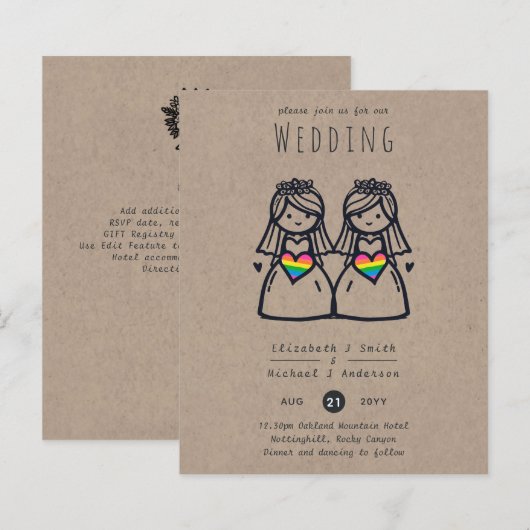 Gay Women Wedding Cartoon Spaß handgezeichnet (Vorne/Hinten)