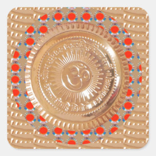 GAYATRI Mantra n OmMantra Symbol Embossed GOLD Quadratischer Aufkleber