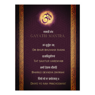 Gayatri Mantra Sanskrit und Englisch Fotodruck