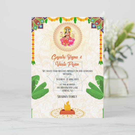 Gayatri Yagna Vastu Pujan Hindu Indiu Einladung (Stehend Vorderseite)