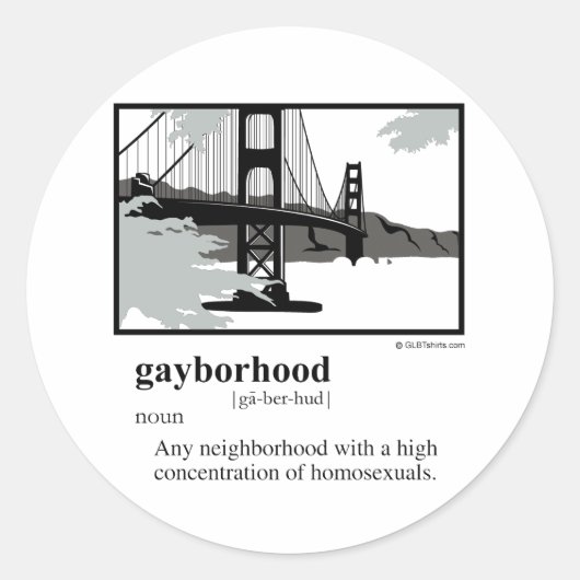 GAYBORHOOD RUNDER AUFKLEBER (Vorderseite)