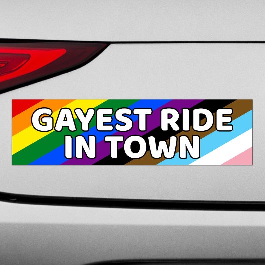 Gayest Ride in Town LGBTQ Rainbow Stripes Stolz Autoaufkleber