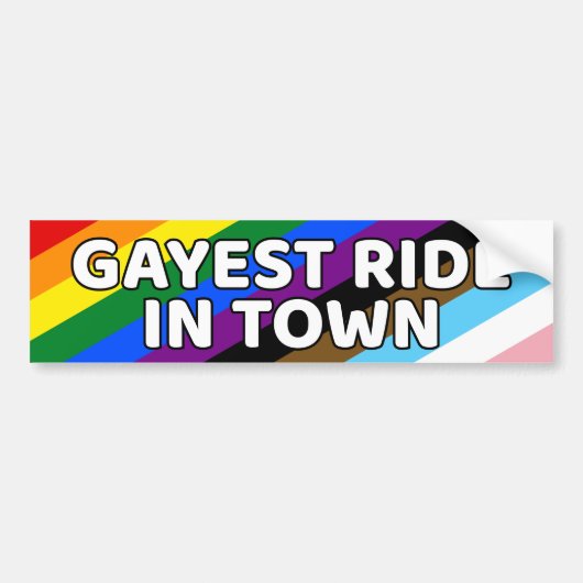 Gayest Ride in Town LGBTQ Rainbow Stripes Stolz Autoaufkleber (Vorne)