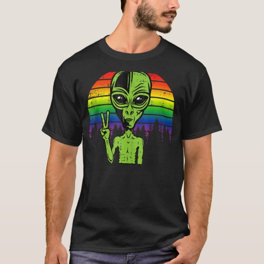 Gaylien Alien Lgbt Gay Pride Rainbow Flag Ufo T-Shirt (Vorderseite)