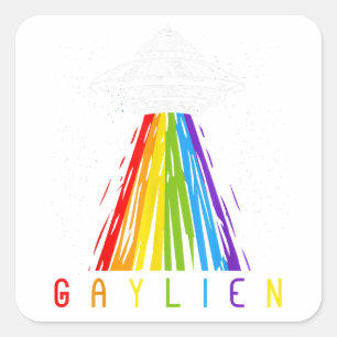 Gaylien Shirt Alien Area 51 Gay UFO Gay Pride Flag Quadratischer Aufkleber