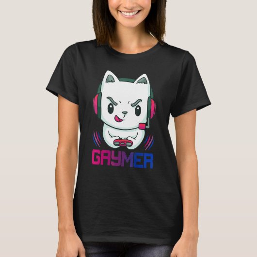 Gaymer Cat Gamer Bisexuality Flag Bisexueller Stol T-Shirt (Vorderseite)