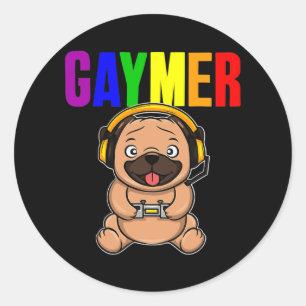 Gaymer Gay Pride Flag Gamer LGBTQ Video Game Dog Runder Aufkleber