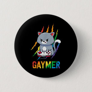 Gaymer LGBT Cat Pride Rainbow Video Game Lovers Ga Button