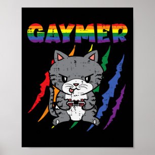 Gaymer Purride Cat Video Game Gamer Lgbtq Rainbow Poster