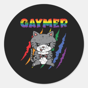 Gaymer Purride Cat Video Game Gamer Lgbtq Rainbow Runder Aufkleber