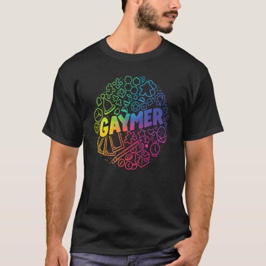 Gaymer Rainbow Board Game Bits T-Shirt (Vorderseite)