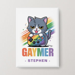 Gaymer - Rainbow Gaming Cat mit Konsole LGBTQ 2 Button