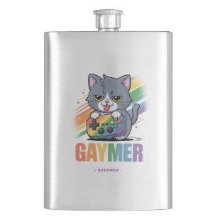 Gaymer - Rainbow Gaming Cat mit Konsole LGBTQ 2 Flachmann