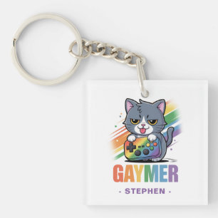 Gaymer - Rainbow Gaming Cat mit Konsole LGBTQ 2 Schlüsselanhänger