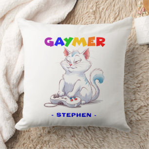 Gaymer - Rainbow Gaming Cat mit Konsole LGBTQ Kissen