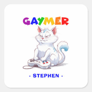 Gaymer - Rainbow Gaming Cat mit Konsole LGBTQ Quadratischer Aufkleber