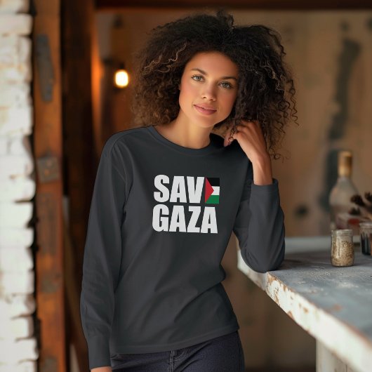 GAZA schwarzer Langarm-Ärmel für Muslimfrau gerett T-Shirt