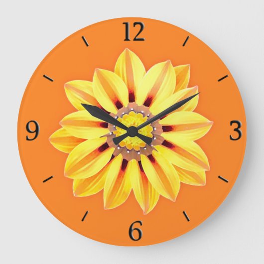 Gazania Daisy - Orange und Gelb Große Wanduhr (Vorderseite)