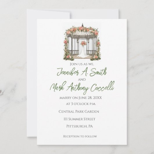 Gazebo Garden Hochzeitseinladungen mit Rose Einladung (Vorderseite)