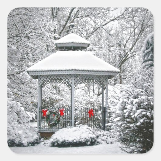 Gazebo im Schnee Quadratischer Aufkleber (Vorderseite)
