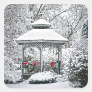 Gazebo im Schnee Quadratischer Aufkleber