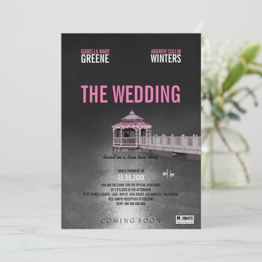 Gazebo-pinkfarbene Hochzeit Einladung (Stehend Vorderseite)