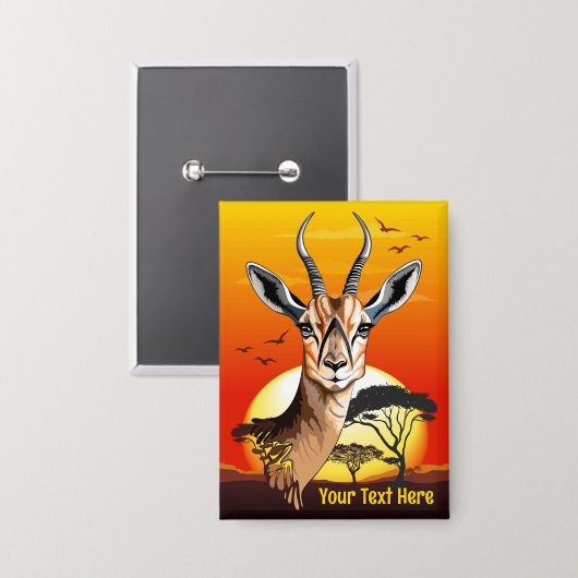 Gazelle African Antelope Wild Animal Button (Vorderseite/Rückseite)