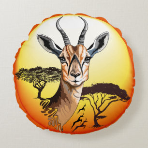 Gazelle African Antelope Wild Animal Rundes Kissen