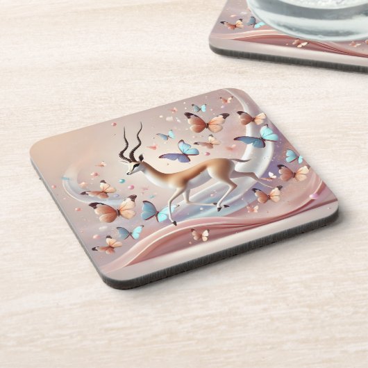 Gazelle and Butterflies Fantasy Art Getränkeuntersetzer (Linke Seite)