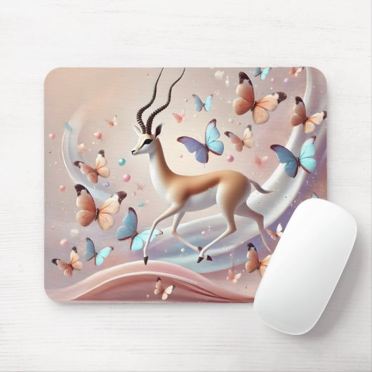 Gazelle and Butterflies Fantasy Art Mousepad (Mit Mouse)